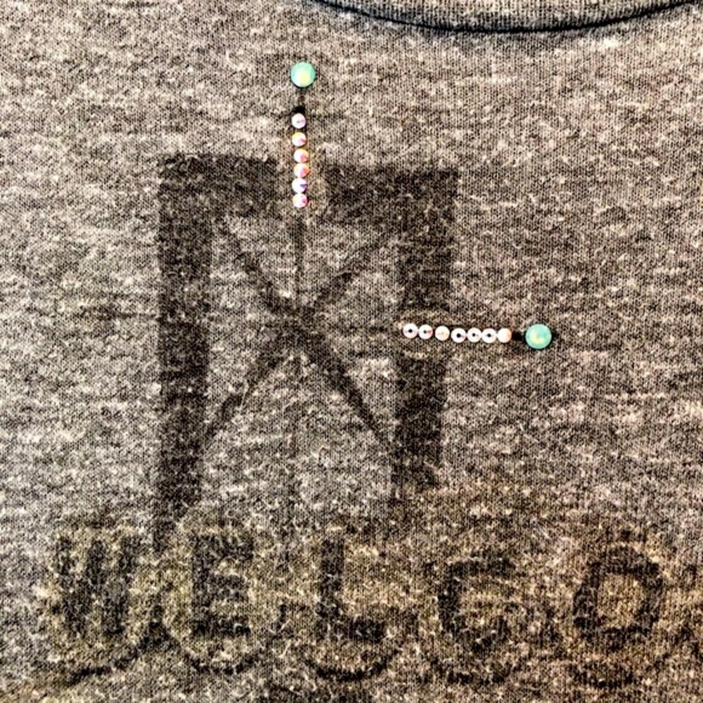“A Powwow Welcome” Native American gray t-shirt embellished with rhinestones - Picture 6 of 15